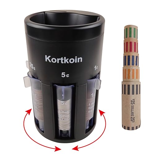 Kortkoin Automatic Coin Sorter 5-IN-1 Coin Counter with Coin Wrappers,Sort your Loose Change in Piggy Bank Jar & Coin Holder Quickly & Accurate as Sorting Machine,Easy to Use at Home & Office or Store