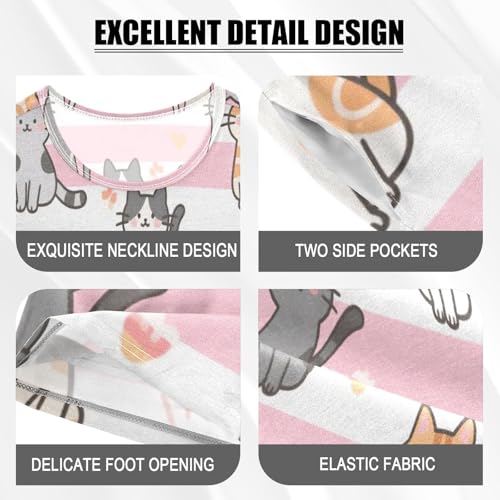 Girls 2 Piecing Short Sleeve Pj Night Pajama Pants for Children Nightwear 12Y Pink White Stripes Cartoon Cat pijamas para ni?os grandes4