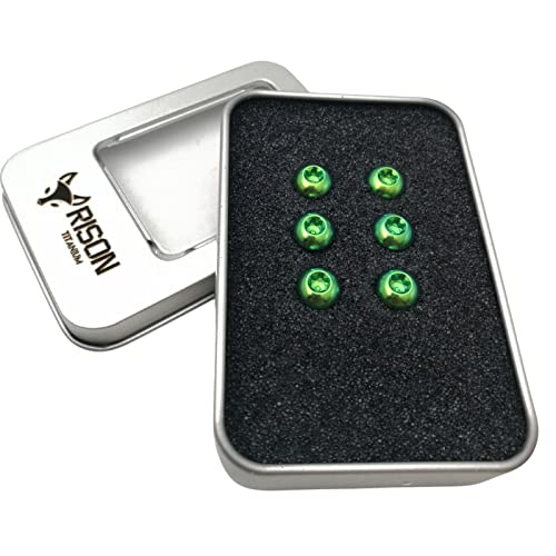 Image of RISON Titanium Bolts M5x10mm Titanium Button Torx Head Bolt Screw M5 Bolts Bicycle Disc Brake Universal Star Green Round Head Ti Bolt for MTB and Bicycle Motorcycle Pack of 6