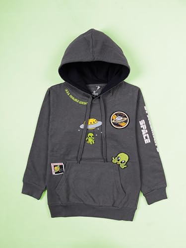 Image of KiddoPanti Unisex Solid Pullover Hooded Fleece Sweatshrit | Cotton Poly Fleece Fabric | Waist Length, Full Sleeve Hoodie | 2 Kangaroo Pockets | Winter Wear for Boys & Girls