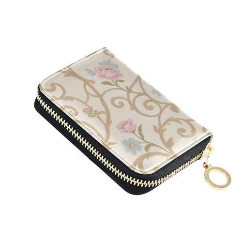 Pink Peony Flowers leather card wallet for women With 2 cash slot RFID Blocking womens credit card holder with zipper