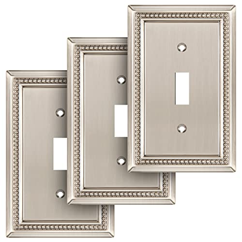 Image of Sunken Pearls Heavy Duty Decorative Wall Plate Switch Plate Outlet Cover (Single Toggle, 3 Pack, Satin Nickel)