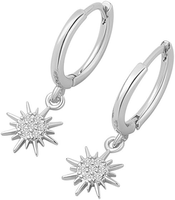 Crystal Sunflower Dangle Hoop Earrings for Women Charms Cz Diamond Drop Cartilage Huggie Cubic Zirconia Small Hoop Earrings Cute Delicate Fashion Best Friend Simple Hypoallergenic Jewelry