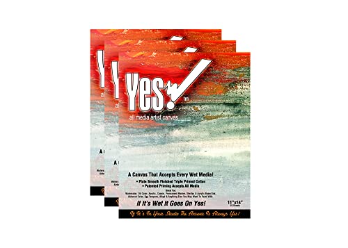 Yes! Multi Media Cotton Canvas Pads - Wet Media Canvas Pads (10 Sheets) for Watercolors, Oils, Acrylics, Markers, & More! - [11x14" - 3 Pack]