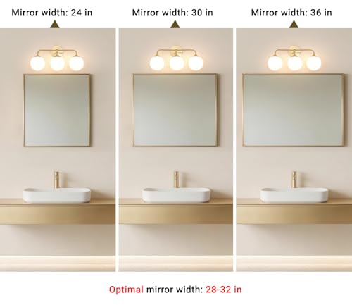 Image of Modern Brushed Gold 3-Lights Vanity Light Fixtures with Milky White Glass Ball Shades, Mid Century Brass Wall Sconce Lighting Fixtures over Mirror, Wall Sconces for Bathroom Dressing Table Bedroom
