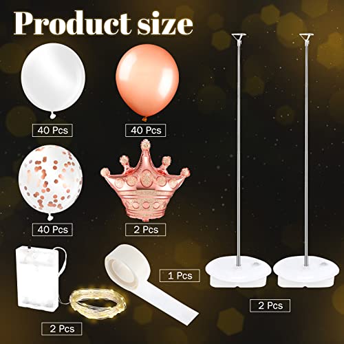 2 Set Crown Theme Floor Balloon Column Stand Kit With Led Lights 120 Pcs Balloons, 6.75 Feet Height Adjustable Balloon Tower Pillar For Crown Birthday Party Baby Shower Wedding (Rose Gold) #TOP2