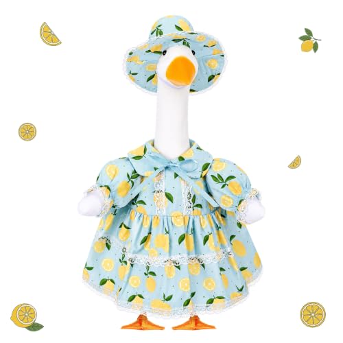 FuWeave Fall Porch Goose Outfit – Lemon Lolita Skirt & Wide Brim Hat for Lawn Geese – Complete Costume Set