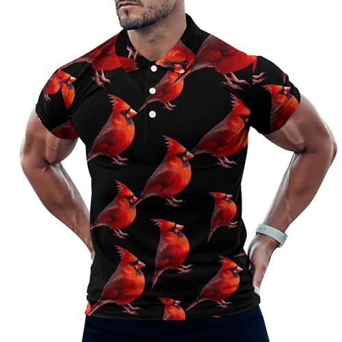 Cardinal Bird Men's Polo Shirt Short Sleeve Button Down Casual Golf T-Shirt Regular-Fit