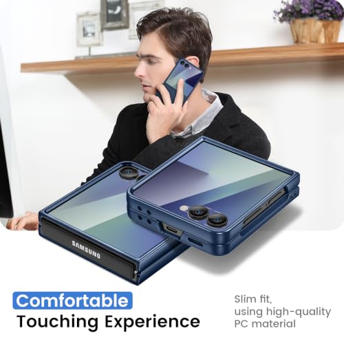 Image of Ruky for Galaxy Z Flip 8 Case, with Built-in Screen Protector, Dark Blue | Hard PC Ultra Slim Anti-Scratches Wireless Charging, HD Clearly Shockproof Phone Case for Samsung Galaxy Z Flip 8, Dark Blue