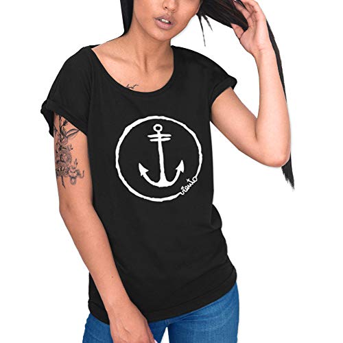 VIENTO Anchor Logo Damen T-Shirt (Schwarz, M)