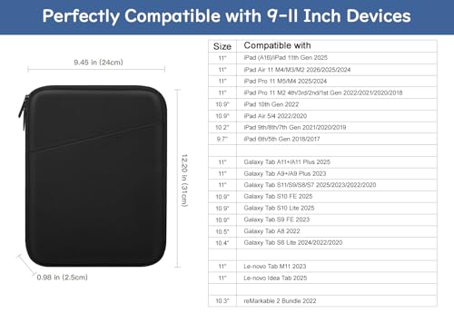 Image of Dadanism 9-11 inch Tablet Sleeve Bag Carrying Case for iPad (A16) 11th Gen 11 inch, iPad 10th Gen 10.9 inch Air 5 /4, iPad Air M4 /Pro 11 inch, iPad 9 /8 /7th, Galaxy Tab A11+ Plus 11 inch, Remarkable 2 10.3 inch, Black