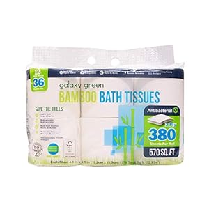 Bamboo Bath Tissue Paper, 380 sheet 2 ply Mega Rolls, 12 Count (Pack of 4)