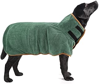 Jodsen Dog Drying Coat,Pet Towelling Robe,Fast Drying Super Moisture Absorbent Dog Bathrobe Microfibre Towel,Adjustable Collar and Waist Dog Towel for Large,Medium Dogs Green (L, Green)
