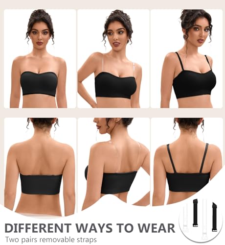 Image of Strapless Bras for Women-Push-Up Non-Slip Bandeau Bra,Seamless Wirefree Padded Tube Top Convertible Straps