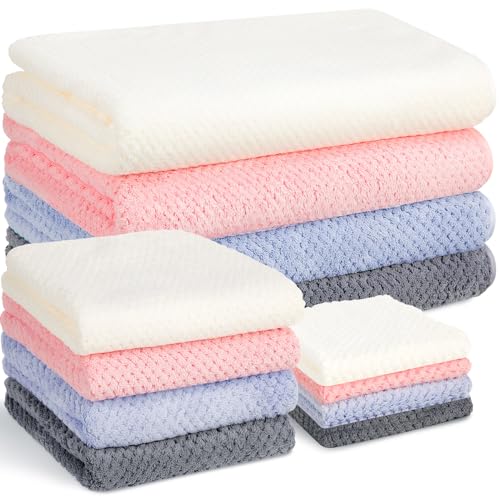 Preboun 12 Pcs Bath Towels and Washcloths 4 Sets Microfiber...