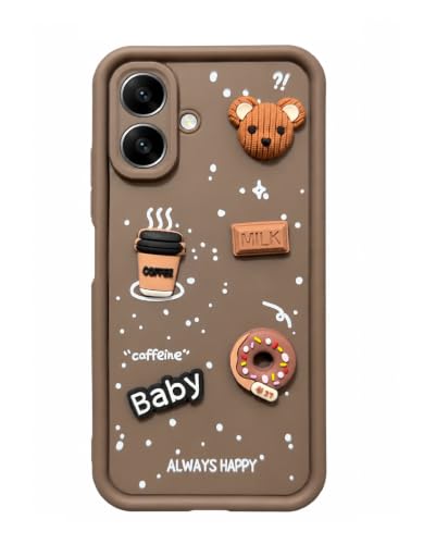 Image of Bintage Back Cover Compatible ForInfinix SMART 10 4G | Cute 3D Taddy Ball Bear Milk Cake Coffee Silicon Case Full Body & Camera Protection - Brown