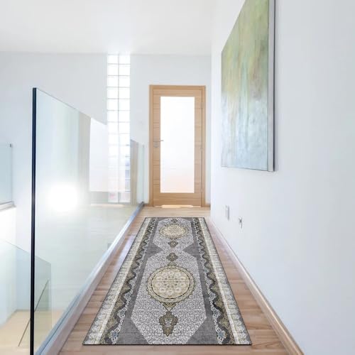 Alfombra pasillo antideslizante gris 80x120 lavable para decoracion dormitorio 6
