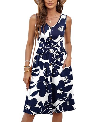 Image of MOLERANI Women Summer Dresses Sleeveless Casual Loose Swing Button Down Midi Dress with Pockets