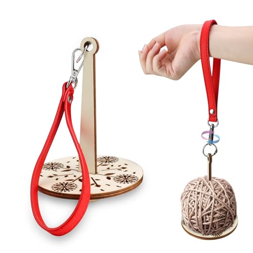SPRHR Porta Hilo para Muñeca, Rotación 360° de Madera Portátil Ø10cm, Estante con Correa, Evita Enredos y Desalineación, Regalo para Amantes de las Manualidades