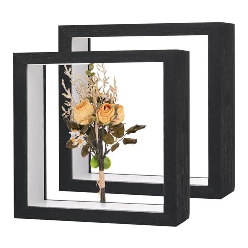 M METERXITY 2-Pack Dried Flower Frame Floatinchg 6 x 6 Inch, Black