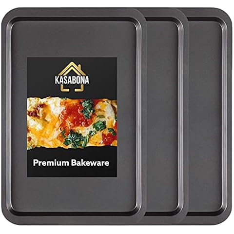 KasaBona Premium Bakeware Non Stick Baking Roasting Cooking Oven Trays 3 Piece Set - Large Baking Tray 43 x 29 x 2 cm Cover