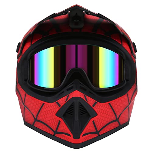 Senhill Motocross Helm Motorrad Helm DOT Fullface Helm Spiderman-Stil Motocross Fahrradhelm Off Road Dirt Bike Helm mit mit Schutzbrille für Unisex Jugend Kinder (S)