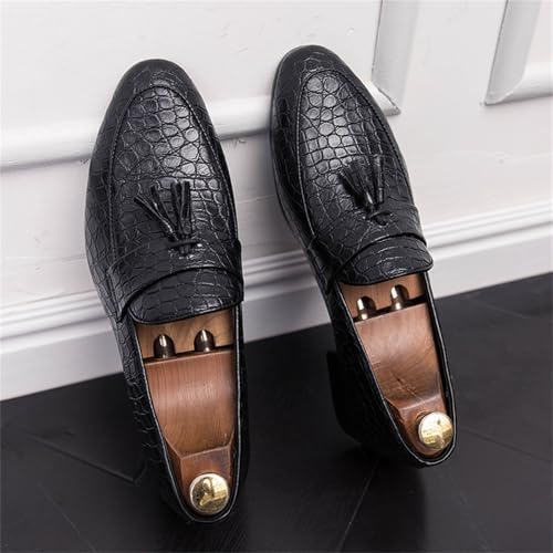Men's Crocodile Embossed Leather Slip-on Tassel Decor Penny Dress Loafer Shoes Handmade Point Toe Luxury Classic Casual Style Non-Slip Sole for Party Wedding Business Formal Driving3