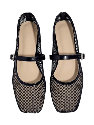 Milumia Leopard Mesh Ballet Flats for WomenComfortable Dressy Square Closed Toe Maryjane Flat Ballerina Casual Work Shoes Deep Black 8