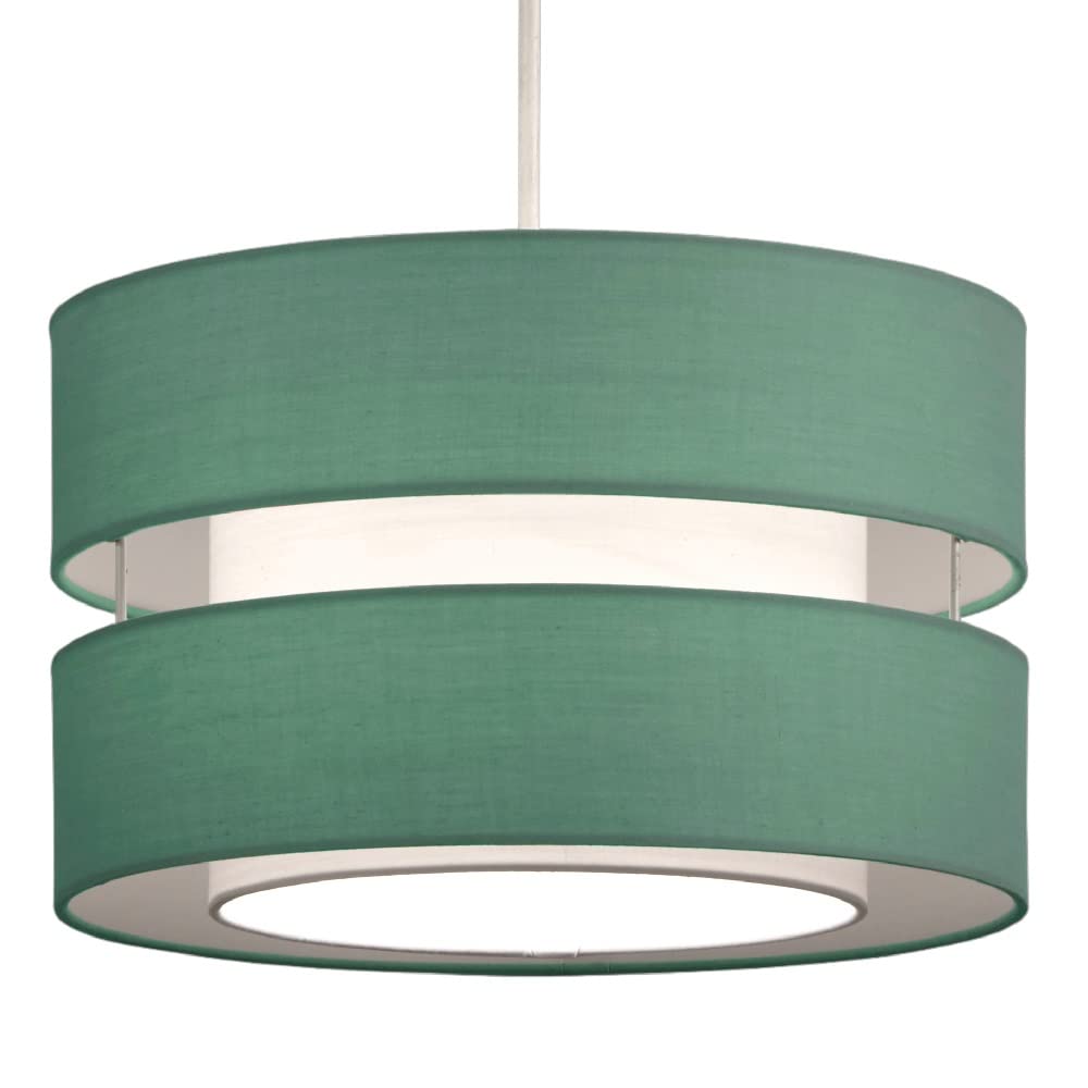 Duck Egg Blue Cotton Fabric Double Layer Retro Easy Fit Round Drum Pendant Shade | 30cm Diameter (12") | None Electric Shade | Pendants & Table Lamps | Fits All Lampholder Types E14 E27 B15 B22