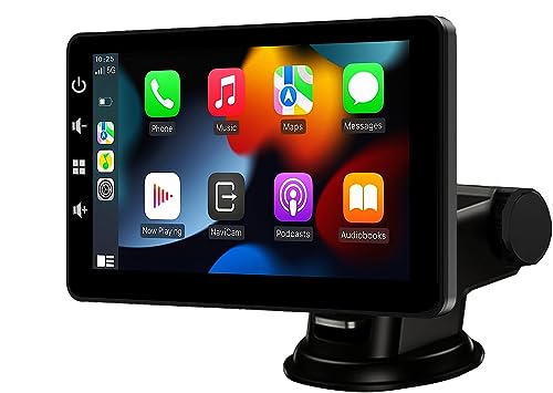 Wireless Carplay Screen for Car: Portable Car Stereo with Apple Car Play & Android Auto - 7 Inch Touchscreen Portable Caplay with Mirror Link and Siri Voice Control, Suitable for All Vehicles