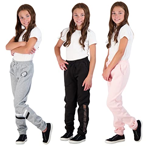 Girls Sweatpants 3-Pack Fleece Jogger Pants for Kids Clothes3