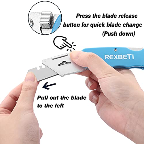 Rexbeti 4-Pack Folding Utility Knife Quick-Change Sk5 Box Cutter For Cartons, Cardboard And Boxes, Back-Lock Mechanism With 10 Extra Blades #TOP3