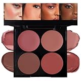HHLTOH Matte Blush Cream Quads Makeup Palette, Blushes for Older Women Lip and Cheek Dual Blush Palette, Natural Lasting Pinkish Light Peach Light Brown and Orange Red, Paleta de rubor 4 colores