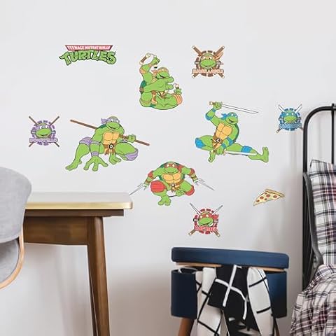 Teenage Mutant Ninja Turtles Wall Decals - Set of 10 TMNT Vinyl Wall Sticker Bedroom Decorations - Peel and Stick Room Decor Red Green Blue Purple Cover