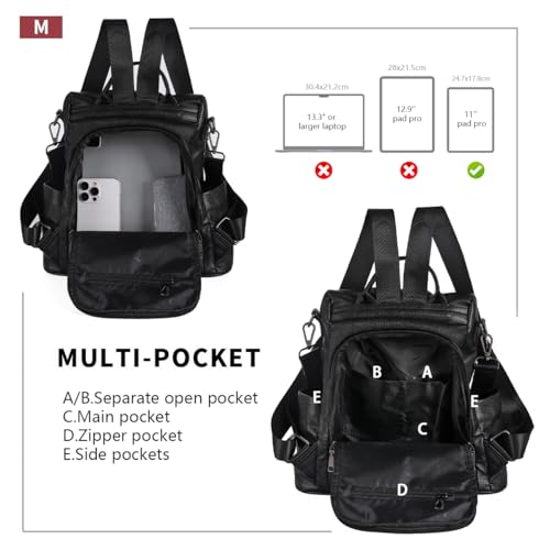 Image of PINCNEL Women Backpack Purse Waterproof Nylon Anti-theft Rucksack Lightweight Shoulder Bag, Medium, Black