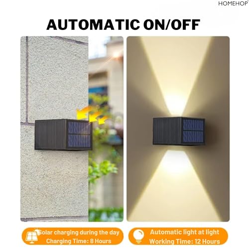 Image of Homehop Solar Light Outdoor Home Garden Wireless Wall Automatic Night Lamp | Solar Wall Light Outdoor Waterproof Up Down LED Decoration for Balcony, Porch, Patio, Landscape and Pathway (Warm Light, ABS)