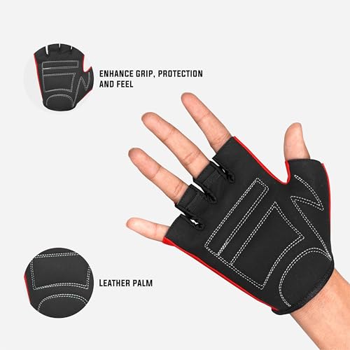 Image of RUBX Gym Gloves for Men & Women - Half Finger Workout Gloves for Weightlifting, Training, Fitness,Biking,Hand Protection & Grip Strength - Gym Accessories (Red & Black Size-L)