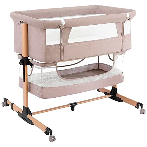 Image of nordmiex 3 in 1 Baby Crib Bedside Crib,Baby Bassinet,Baby Bed Adjustable Portable Bed for Infant/Baby,Light Beige