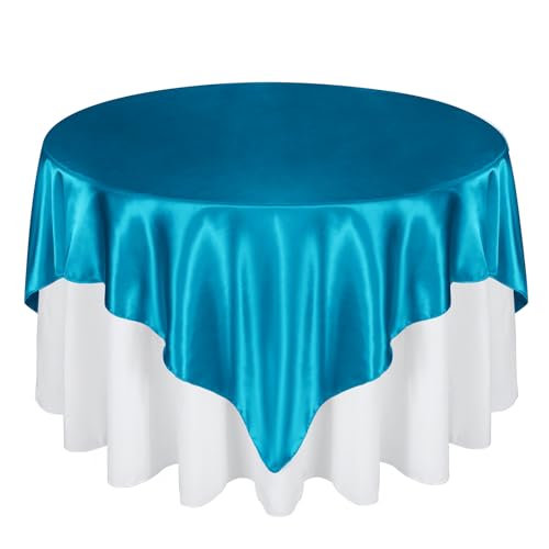 Cobedzy 72 Inch Satin Square Tablecloth Overlay, Turquoise, 6 Pcs