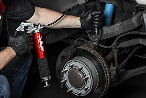 Image of ARES 53015 - Professional Pistol Grip Grease Gun - Includes 18-Inch Flex Hose with Spring Guard and 6-Inch Offset Extension - 4500 PSI Working Pressure Rating