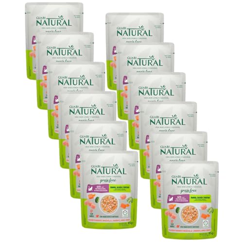 Ração Úmida Guabi Natural Sachê Gatos Grain Free Frango Salmão e Vegetais 85g 12 Unidades
