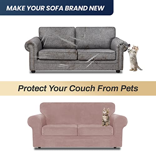 Asnomy Sofas Covers For 2 Cushion Couch Loveseat Cover Velvet Stretch Slipcover For Dogs Cats,2 Seat Cushion Furniture Protector Machine Washable（Medium，Pink） #TOP6