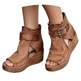 POIUIYQA Sandalias Cuña Mujer Sandalias Mujer Verano, Sandalias de Botines de Cuña con Punta Abierta, Plataforma Gruesa Estilo Romano, Zapatos de Verano Mujer