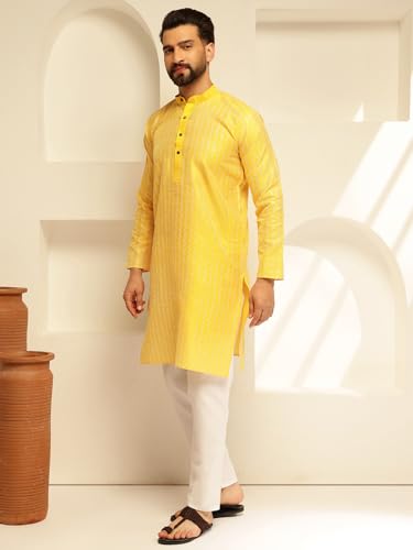 Image of SOJANYA (Since 1958 Men's Silk Blend Contrast White Thread Detailing Kurta With White Pyjama