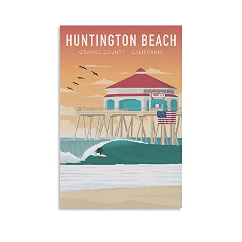 Huntington Beach Orange County California Vintage Travel Posters Sunset Wall Art Picture Print...