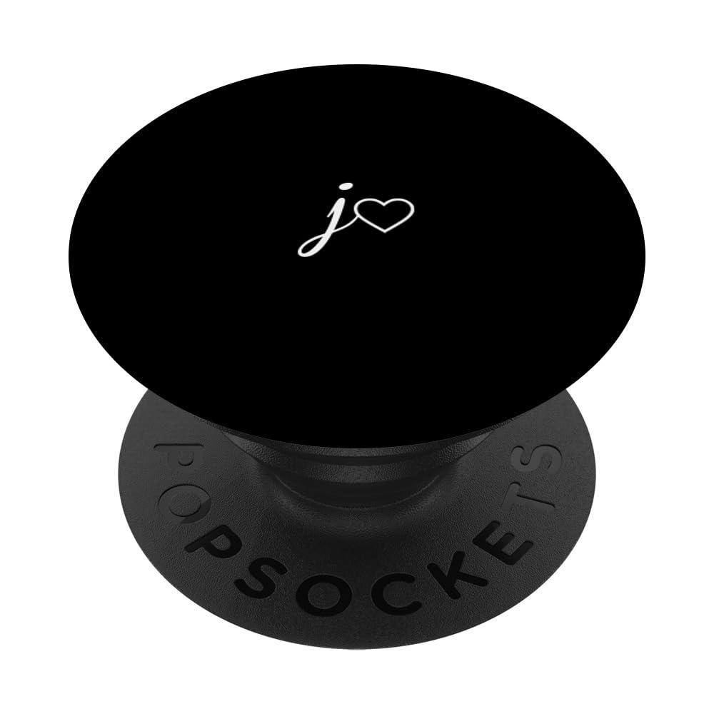 White Initial Letter J Heart Minimalist Black PopSockets Adhesive PopGrip