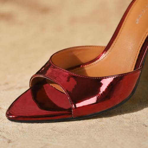 Image of On feet& in love Women's Slip-On Stiletto Heel Mule Sandals, Peep Toe, apricot, 2.95 Inch Heel, Casual Party Wedding Slides