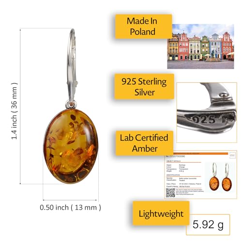 Amber Earrings - French Leverback Honey Oval Baltic Amber Dangling Earrings "Lois" - Sterling Silver Jewelry Collection2