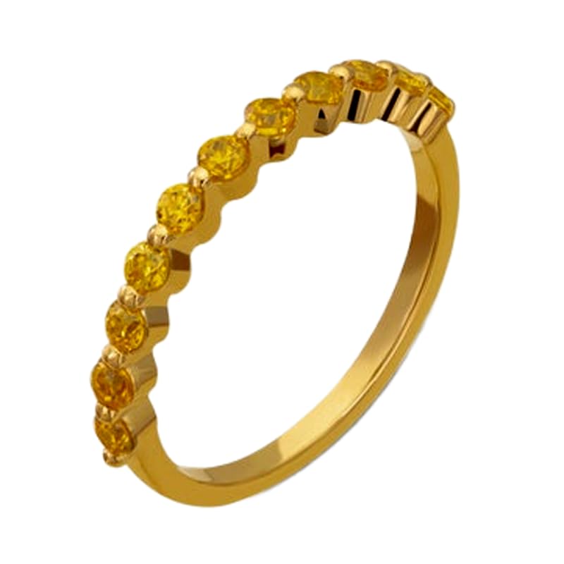 Bague saphir jaune naturel argent anti-ternissement anneau plaqué or diamants