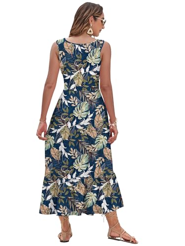 Image of AUSELILY Womens Summer Maxi Dress Casual Sleeveless V Neck Floral Dresses | A line shape with practical side pockets, Vacation dress for resort walks, Pair with low heels and simple jewelry